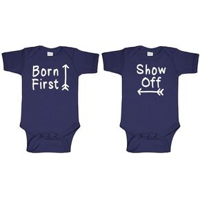 Born First - Show Off! - Twins Siblings - Two Infant Bodysuit Combo