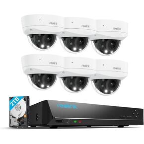 REOLINK 4K Outdoor Home Security System Cameras, 5X Optical Zoom, Color Night Vision, Smart Detection, IK10 Vandalproof, 6X RLC-843A Bundle 8 Channel Network Video Recorder RLN8-410