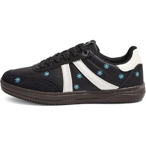 LUCKY STEP Women Classic Retro Tennis Sneakers Fashion Gum Sole Skate Casual Walking Shoe Anti Slip Floral Embroidery Comfortable Trainers