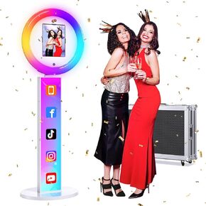 Photo Booth Machine,Portable Photo Booth Compatible 12.9in 11in 10.9in 10.2in, Photo Booth with CyraTok PhotoBooth,Free Custom Logo,Music Sync Perfect for Parties,Wedding, Events, Flight Case(White