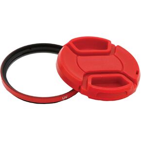 Deco Gear 49mm UV Filter و Snap -On Capet Protction - مجموعة ألوان حمراء لإعطاء الكاميرا مظهرًا مخصصًا
