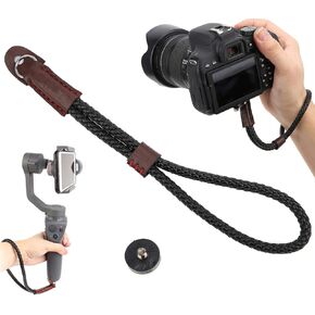 Camera Wrist Strap, 23cm PU Leather Hand Wrist Strap Lanyard, Adjustable Camera General Hand Rope Lanyard with 1/4 inch Screws