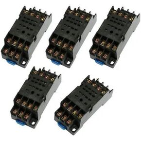 DYF14A DIN Rail 14 Terminals Relay Socket Base 5 Pcs
