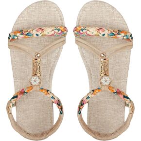 SweatyRocks Women's Floral Print Braided Flat Sandals Open Toe Ankle Strap Boho Vacation Sandals