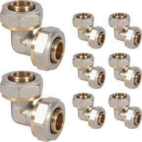 4 Pack 3/4'' Elbow Air Piping Fittings 3/4'' x 3/4'' Tubing Brass-Nickel Plated Equal Elbow Tubing Fittings for Shop Garage Compressed Air Line System Kit Air Compressor Accessories