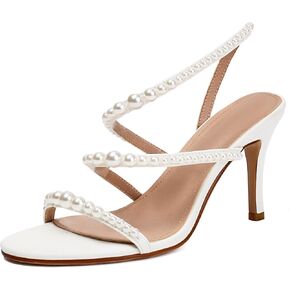 Women's Pearl Heels Sexy D-orsay Stiletto Strappy Beaded Sandals Party Wedding Bridal Shoes