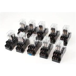 10Pcs DC220V Coil 3PDT 11Pin Green LED Purpose Power Relay w Socket Base