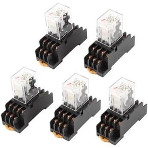 5Pcs AC110/120V Coil 4PDT 14 Pin Red LED Power Relay w Socket