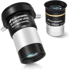 Astromania 1.25" 15mm 66-Degree Ultra Wide Angle Eyepiece - Bundle with - 3X Barlow Lens 1.25 inch