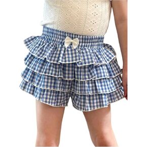Verdusa Toddler Girl's Cute Gingham Y2K Plaid Ruffle Shorts Summer Tiered Layered Shorts in Kuwait