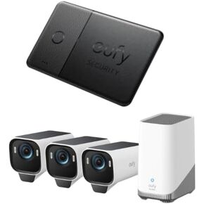 eufy Security eufyCam S3 Pro 3-Cam Kit with SmartTrack Card (Black, 1-Pack), Solar Camera Outdoor Wireless