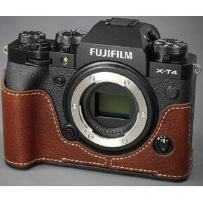 LIM'S Genuine Leather Camera Half Case Dovetail Plate for Fuji Fujifilm X-T4 Case Brown