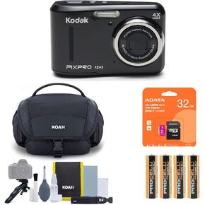 Kodak PIXPRO FZ45 Friendly Zoom Digital Camera (Black) Bundle with Photography Cleaning Kit, Camera Case, 32GB Memory Card and High-Performance Ultra Alkaline AA Batteries (20-Pack) (8 Items)