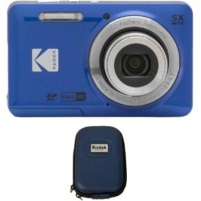 Kodak PIXPRO Friendly Zoom FZ55 Digital Camera (Blue) Bundle with Compact Zippered Hardshell Blue Camera Case with Shoulder Strap Loop (2 Items)