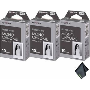 Fujifilm Instax Mini Monochrome Film (30 تعرض) + قطعة قماش تنظيف الألياف الدقيقة