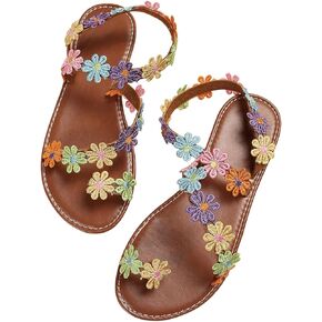 GORGLITTER Women's Flower Colorful Flat Sandals Open Toe Strappy Boho Summer Dressy Slides