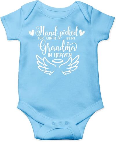 Belle Homie Hand Picked For Earth By Grandma In Heaven - Funny Baby Essentials Bodysuit - Newborn Boy Clothes in Kuwait