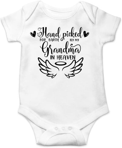 Belle Homie Hand Picked For Earth By Grandma In Heaven - Funny Baby Essentials Bodysuit - Newborn Boy Clothes in Kuwait