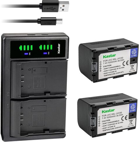 Kastar 2-Pack Battery and LTD2 USB Charger Replacement for JVC GY-HM600, GY-HM600E, GY-HM600EC, GY-HM620U, GY-HM650, GY-HM650U, GY-HM650SC, GY-HM660U, GY-HM660SC Cameras and DT-X Monitors in Saudi Arabia