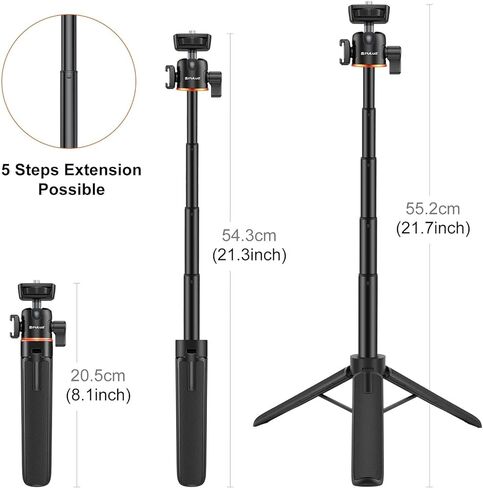 Puluz Selfie Stick Trans for Action Cameras ، 20 "قابلة للتمديد ترايبود حامل مغناطيسي ، ملحقات مدونة مدونة ، مقبض الكاميرات الكاميرات in Saudi Arabia