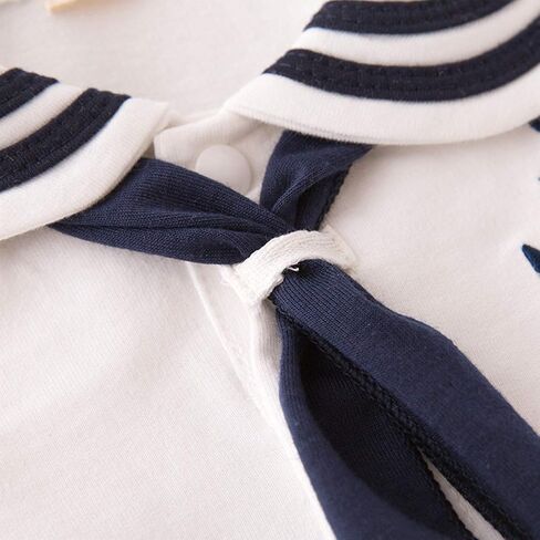 Stylesilove Baby Boys Marine Sailor Short Sleeve Cotton Romper Onesie with Necktie 2PCS Holiday Outfit in Kuwait
