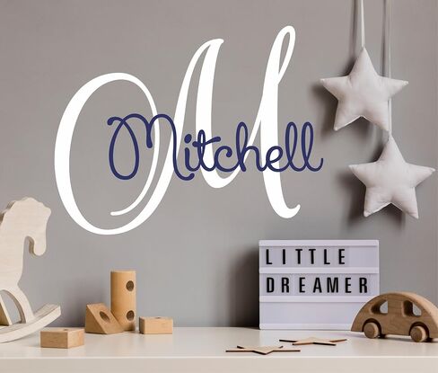 Decor Designs Decals Boys Adorable Custom Name, Personalized Vinyl Wall Art Decal Sticker, Babies Nursery and Childrens Bedroom Decor (Multiple Size Choices) (Name with Initial) in Saudi Arabia