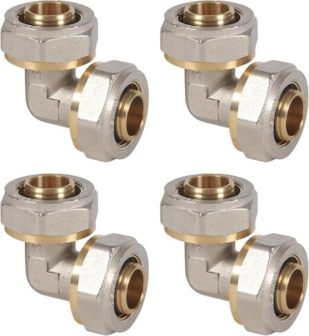 4 Pack 3/4'' Elbow Air Piping Fittings 3/4'' x 3/4'' Tubing Brass-Nickel Plated Equal Elbow Tubing Fittings for Shop Garage Compressed Air Line System Kit Air Compressor Accessories in Kuwait