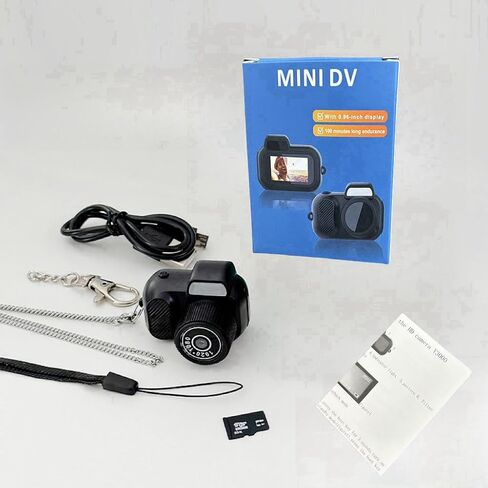 Retro Keychain Mini Digital Camera Tiny Micro Vintage Miniature مع SD Card Worlds أصغر سلسلة مفاتيح DV Snap Camera 1080p (Y3000 Camera-32G (إرسال قلادة)) in Kuwait