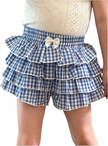 Verdusa Toddler Girl's Cute Gingham Y2K Plaid Ruffle Shorts Summer Tiered Layered Shorts in Saudi Arabia