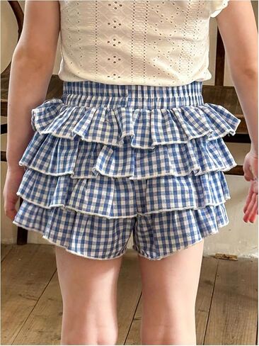 Verdusa Toddler Girl's Cute Gingham Y2K Plaid Ruffle Shorts Summer Tiered Layered Shorts in Saudi Arabia