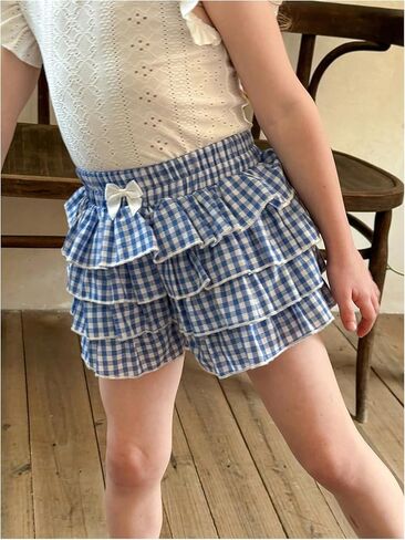 Verdusa Toddler Girl's Cute Gingham Y2K Plaid Ruffle Shorts Summer Tiered Layered Shorts in Saudi Arabia