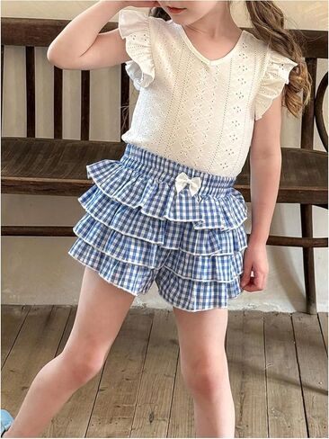 Verdusa Toddler Girl's Cute Gingham Y2K Plaid Ruffle Shorts Summer Tiered Layered Shorts in Saudi Arabia