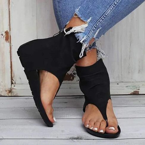 Flip Flop Sandals Women's Summer Flat Heel Round Toe Back Zipper Sandals Posh Gladiator Sandals Flip Flop Shoes Black 42 (Black 38 M EU) in Saudi Arabia