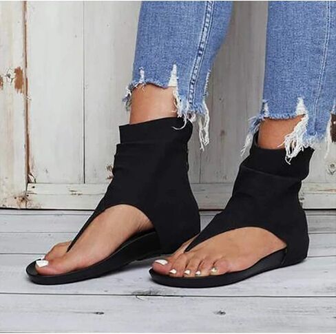 Flip Flop Sandals Women's Summer Flat Heel Round Toe Back Zipper Sandals Posh Gladiator Sandals Flip Flop Shoes Black 42 (Black 38 M EU) in Saudi Arabia