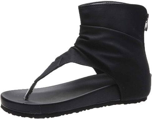 Flip Flop Sandals Women's Summer Flat Heel Round Toe Back Zipper Sandals Posh Gladiator Sandals Flip Flop Shoes Black 42 (Black 38 M EU) in Saudi Arabia