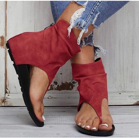 Flip Flop Sandals Women's Summer Flat Heel Round Toe Back Zipper Sandals Posh Gladiator Sandals Flip Flop Shoes Black 42 (Black 38 M EU) in Saudi Arabia
