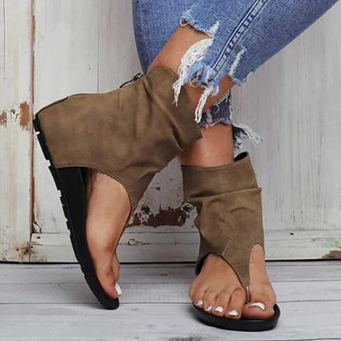 Flip Flop Sandals Women's Summer Flat Heel Round Toe Back Zipper Sandals Posh Gladiator Sandals Flip Flop Shoes Black 42 (Black 38 M EU) in Saudi Arabia