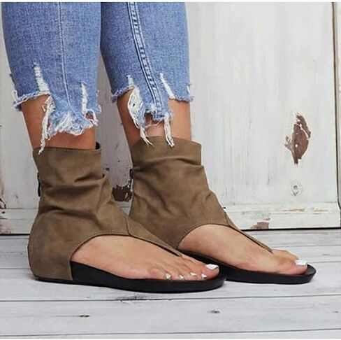 Flip Flop Sandals Women's Summer Flat Heel Round Toe Back Zipper Sandals Posh Gladiator Sandals Flip Flop Shoes Black 42 (Black 38 M EU) in Saudi Arabia
