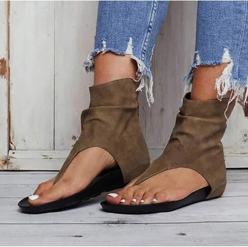 Flip Flop Sandals Women's Summer Flat Heel Round Toe Back Zipper Sandals Posh Gladiator Sandals Flip Flop Shoes Black 42 (Black 38 M EU) in Saudi Arabia
