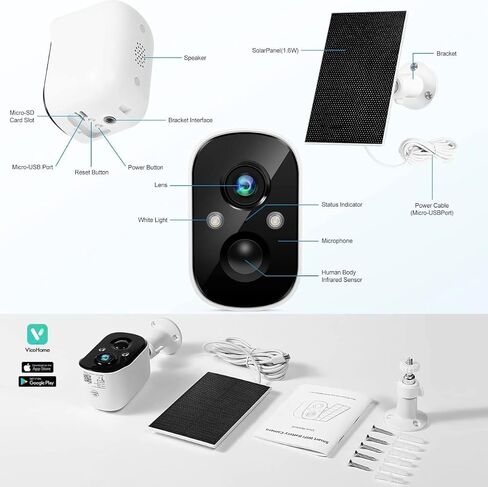 VicoHome Security Camera Wireless Outdoor with Solar Panel – 2K Battery-Powered WiFi Camera, AI Motion Detection, Spotlight & Alarm, Color Night Vision, 2-Way Talk, Cloud & SD Storage | White (White) in Kuwait