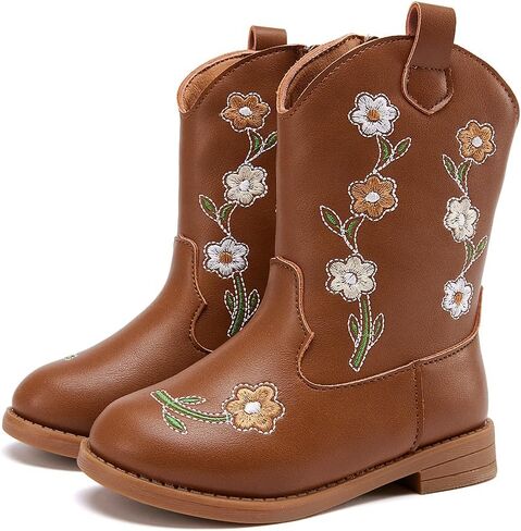 BMCiTYBM Toddler Girls Cowgirl Boots Little Kids Mid Calf Western Flower Cowboy Pointed Toe Riding Shoes All Season in Saudi Arabia