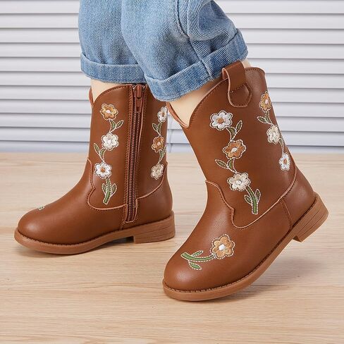 BMCiTYBM Toddler Girls Cowgirl Boots Little Kids Mid Calf Western Flower Cowboy Pointed Toe Riding Shoes All Season in Saudi Arabia