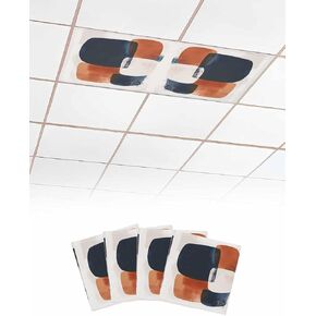 2 Pack Fluorescent Light Cover for Ceiling Lights, Navy Blue Brown Magnetic Classroom Light Filters 4x2 Feet, Geometric Modern Abstract Art Decorative Ceiling Shade Panel for Office
