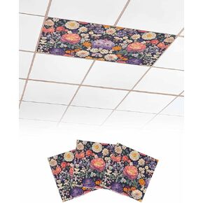 4 Pack Fluorescent Light Cover for Ceiling Lights, Colorful Spring Floral Magnetic Classroom Light Filters 4x2 Feet, Botanical Summer Blooming Decorative Ceiling Shade Panel for Office