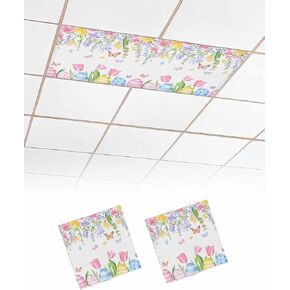 1 Pack Fluorescent Light Cover for Ceiling Lights, Pink Spring Floral Easter Magnetic Classroom Light Filters 4x2 Feet, Elegant Tulip Flower Decorative Ceiling Shade Panel for Office