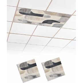 3 Pack Fluorescent Light Cover for Ceiling Lights, Modern Grey Beige Magnetic Classroom Light Filters 4x2 Feet, Abstract Geometric Textured Decorative Ceiling Shade Panel for Office