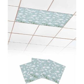 3 Pack Fluorescent Light Cover for Ceiling Lights, Flowers Plant Magnetic Classroom Light Filters 4x2 Feet, Wildflower Garden Floral Farm Motifs Decorative Ceiling Shade Panel for Office