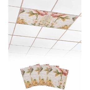 1 Pack Fluorescent Light Cover for Ceiling Lights, Vintage Hydrangea Floral Magnetic Classroom Light Filters 4x2 Feet, Spring Botanical Flowers Decorative Ceiling Shade Panel for Office