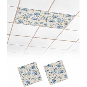 3 Pack Fluorescent Light Cover for Ceiling Lights, Flower Floral Magnetic Classroom Light Filters 4x2 Feet, Watercolor Blue Brown Plant Leaf Branch Decorative Ceiling Shade Panel for Office
