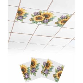 2 Pack Fluorescent Light Cover for Ceiling Lights, Summer Sunflower Magnetic Classroom Light Filters 4x2 Feet, Watercolor Spring Floral Leaf Decorative Ceiling Shade Panel for Office